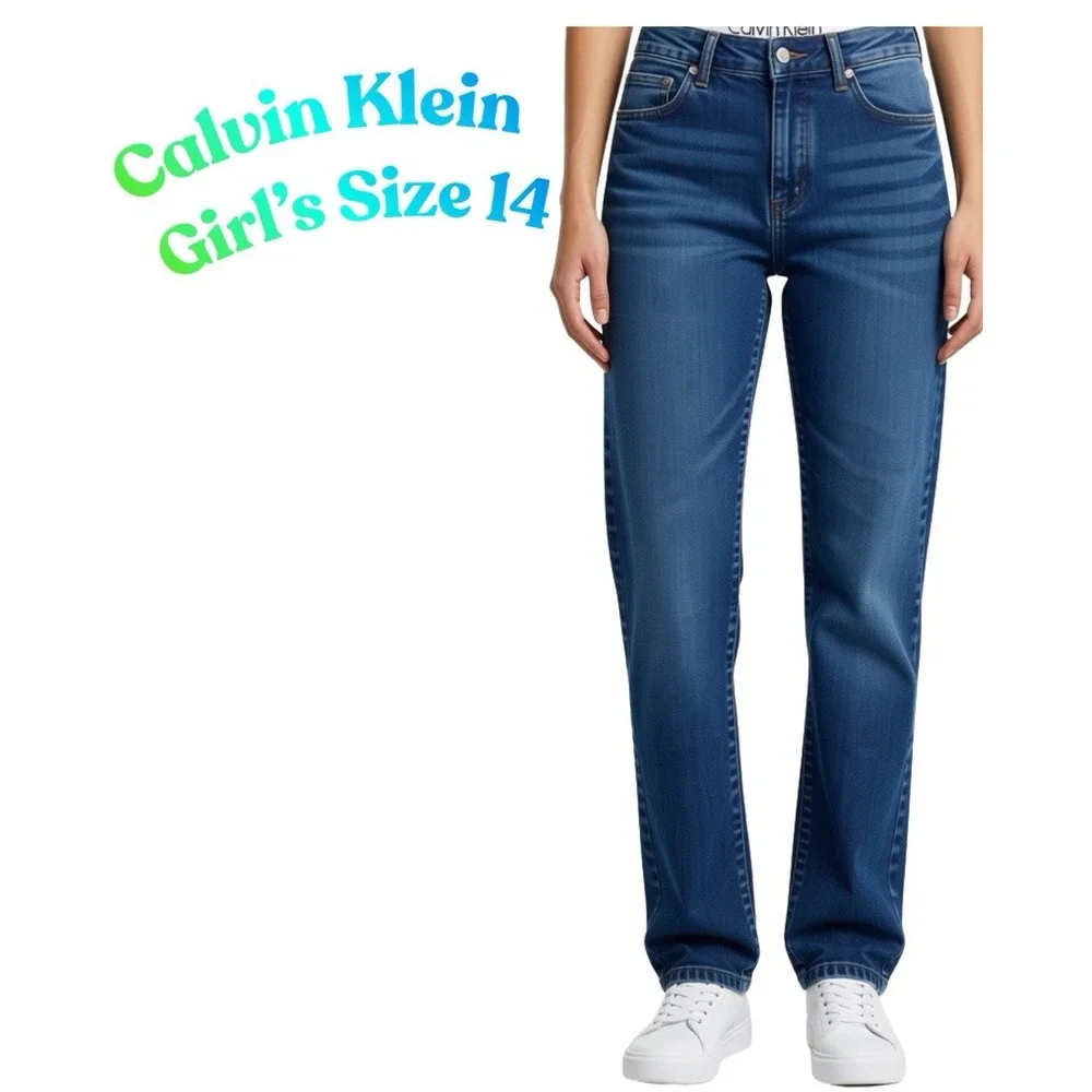 Calvin Klein Girls Size 14 Mid Rise Skinny Blue Denim Jeans Stretch